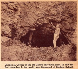 Actually "Chromite was first discovered at the Bare Hills, Baltimore County, Md., between 1808 and 1810"