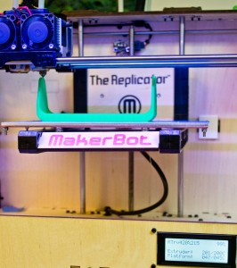 The MakerBot Replicator just finishing a tray for the Redstone Rig.